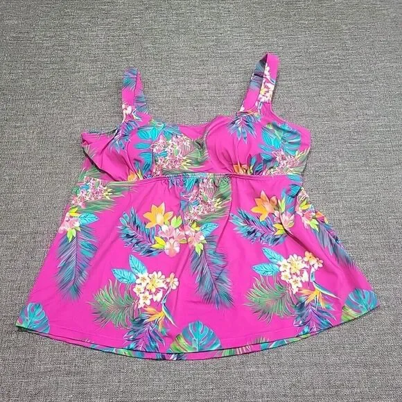 Kim Gravel x Swimsuits For All Scoop Neck Tankini Set w Bike Shorts Size 16 Pink - Picture 3 of 9